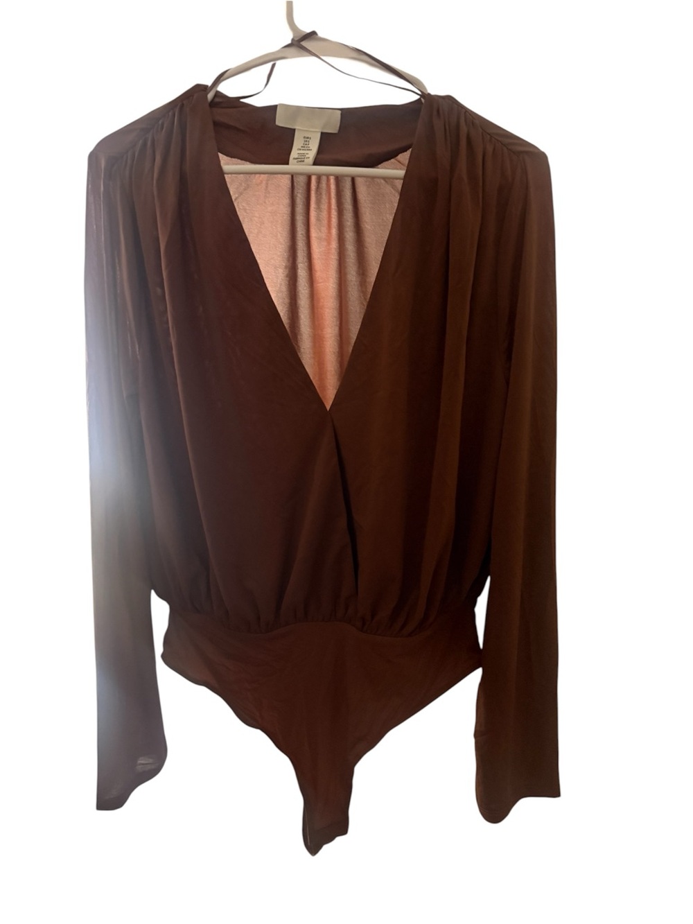 H&M Brown Long Sleeve Surplice Bodysuit